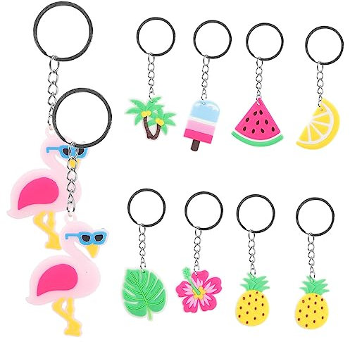 EXCEART 10 Pièces Hawaii Pvc Porte-clés Forêt Tropicale Feuille De Palmier Porte-clés Pvc Colle Accessoires Pendentif (style Aléatoire) 10 Pièces Suspendu Pendentif Auto Charme