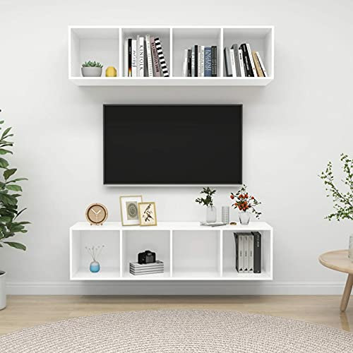 ZEYUAN TV-Wandschränke 2 STK TV Board, TV Sideboard, Lowboard Schwebend, Schrankhalterungen Wand,Schwebender TV-ständer, Wohnzimmer Möbel, Wohnwand, Weiß Spanplatte