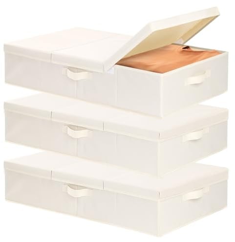 YheenLf Unterbettkommode,Unterbett Aufbewahrungsbox,Beige,60x30x15cm,3Pack | Unterbettkommoden, Aufbewahrungsboxn mit Deckel, Aufbewahrungstasche, Kleiderschrank Organizer, Stoffboxen