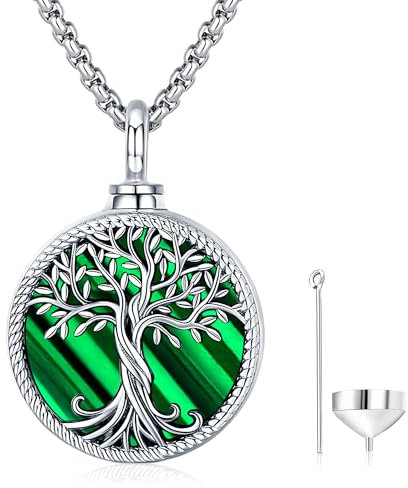 Odinstone Baum des Lebens urnen anhänger, Damen Lebensbaum Kette Asche Halskette Anhänger für Frauen mit Abalone-Schale, Asche schmuck zum befüllen mit Füllset