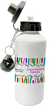 t-shirteria Borraccia per Maestra Personalizzata Nome Maestra Alunni Classe Anno Scolastico Matite colorate alunni bimbi Insegnante Educatrice Grazie Maestra Regalo Originale