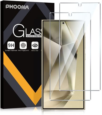 Phoona Protector de Pantalla para Samsung Galaxy S24 Ultra 5G, 2 Unidades Cristal Templado Protector Pantalla para Samsung S24 Ultra, Dureza 9H, Sin Burbujas, Antiarañazos(6,8'')