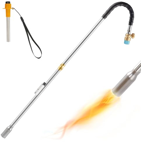 Unkrautbrenner Propangasbrenner, 86,4 cm langer Arm, selbstzündender Flammenjäter zum Jäten, Sprühen von Feuer, Schmelzen von Schnee, Schweißen, Kohlebeleuchtung (ohne Propangas-Tanks)