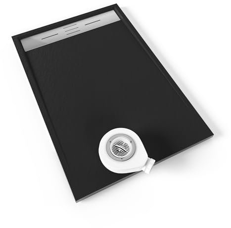 Moments of Glass Piatto doccia SMC Hiemal 120 x 80 cm, nero RAL 7021 – antisdrucciolevole, texture lavagna, antibatterico, resistente agli agenti chimici – Include valvola e griglia inox