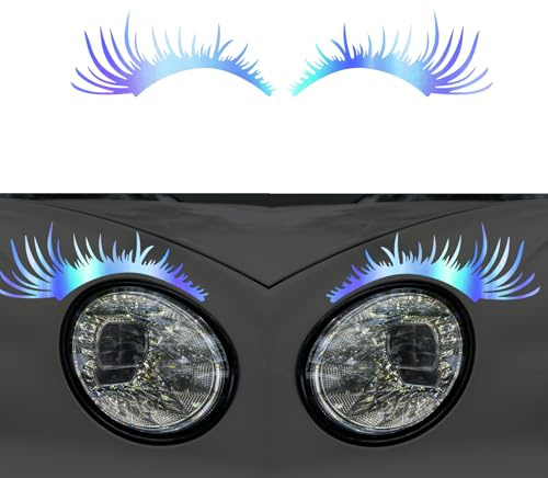 Nouiroy 2 Stück Auto Wimpern Aufkleber für Scheinwerfer Wasserdicht Rosa Auto Aufkleber Vinyl Aufkleber Niedliche Auto Dekoration Aufkleber Auto Außen Zubehör (Regenbogen Blau)