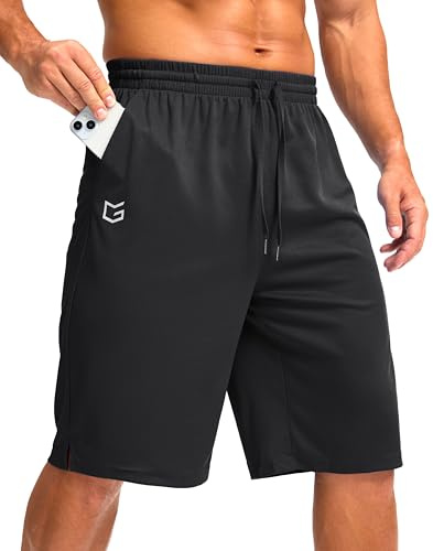 G Gradual Men's Athletic Shorts with Pockets 11 Long Basketball Shorts Lightweight Quick Dry Gym Workout Shorts for Men(Black,L)