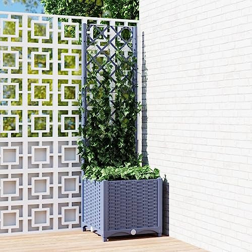 Rantry Mueble jardinera de jardín con enrejado, jardineras con rejilla de exterior, jardinera con espaldera de exterior, jardinera con celosía gris oscuro, 40 x 40 x 136 cm, polipropileno