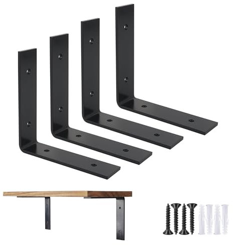 4 Pieces Iron Steel Shelf Bracket Heavy Duty Thicken L Floating Countertop Support Bracket for Wall Hanging Decorative (BlackL) 4inch