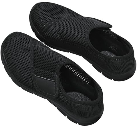 AEHO Basket Femme Chaussure de Marche sans Lacets Mesh Respirant Confortable Casual Sport Running Fitness Gym Sneakers Chaussures Large et Confortable pour Pieds Gonflés,Noir,39/245mm