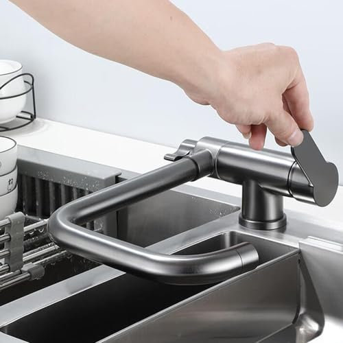 Grifo Cocina 3 Vias Osmosis Abatible Giratorio a 360° 2 Asas Latón Grifo de Cocina 3 Vias Osmosis-Gris