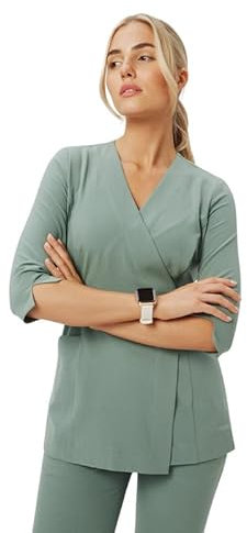 MEDHOODIE Damen-Kasack Rosalie für den Arzt- und Pflegebereich - Schlupfkasack modern & bequem mit verstellbarem Gürtel - Medizinische Berufsbekleidung (Dusty Green, S)