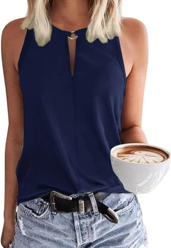Tanmolo Damen Tank Top Ärmellos Oberteile Sommer Tanktops V-Ausschnitt Blusentop Strand Sexy Vest Top Bluse Navy Blau, S