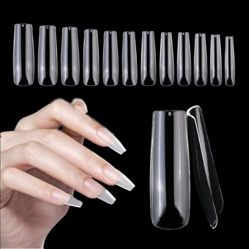 Gel Nail Tips, 240Pcs Full Cover Square Straight Nail Tips for Gel Extensions, 12 Sizes Gel X Nails Extensions Kit, Long Acrylic False Nails Tips Clear Square Nail Tips for Manicure Salon DIY Nail Art