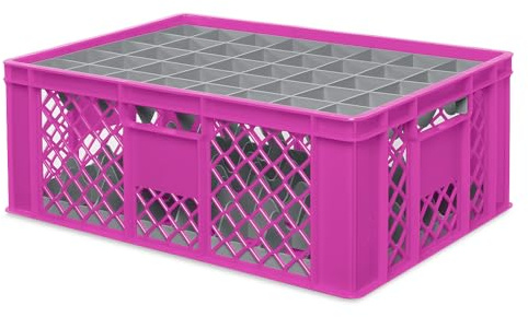 BRB Gläserkiste 600x400 mm für 15, 24, 33 oder 40 Gläser, farbig (Pink, für 40 Gläser Ø 67 mm, Glashöhe max 205 mm)