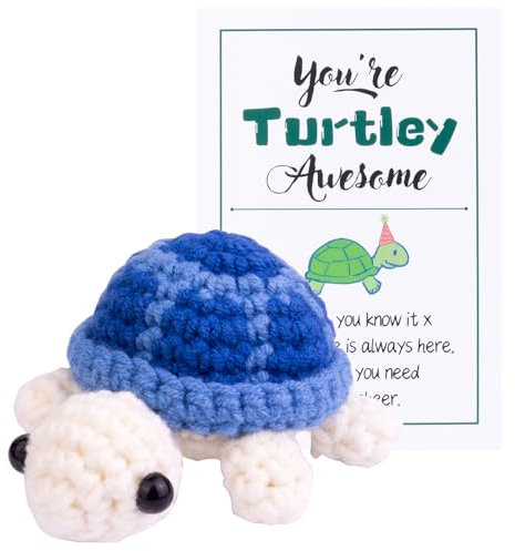 Mwmoeen Lustige Positive Schildkröte Strickpuppe, Pocket Hug Geschenk Schildkröte Tier Häkelpuppe Jubelndes Geschenk mit positiven Affirmation Karte für Freunde Ermutigung Party-Dekoration(Blau)