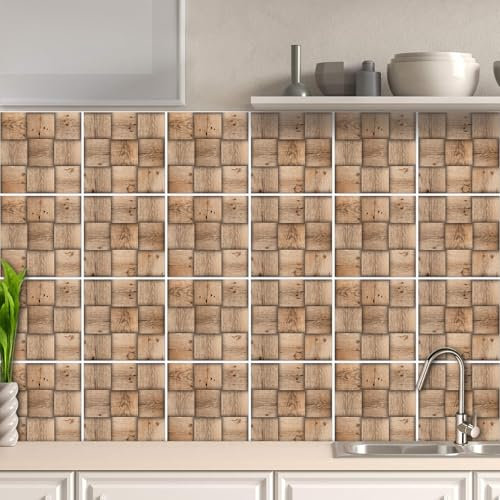AREDE 32 Stück Fliesenaufkleber Deco Fliesen Kleber für Bad Selbstklebende Fliesendekor Aufkleber Backstein zum Küche Esszimmer Badezimmer Fliesenfolie / 15 x 15 cm / T1058