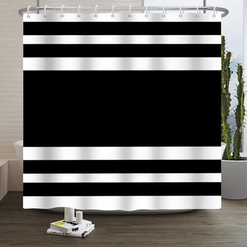 Xiaoterna Streifen Duschvorhang Weiß und Schwarz gestreift Duschvorhang Symmetrisch Gerade Zebra-Linien Einfach einfarbig Badezimmer Vorhang Maschinenwaschbar Wasserdichter Stoff 180x200cm