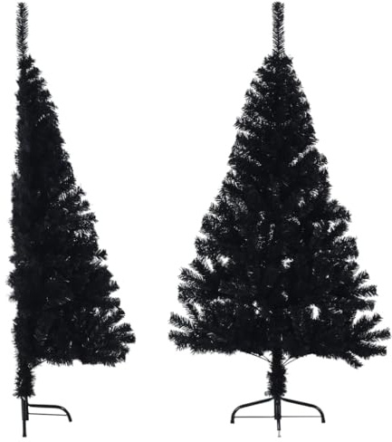 puraday Árbol de Navidad artificial negro, 150 cm de altura, diseño semicircular, árbol de Navidad tupido, puntas de PVC, decoración navideña para interior y exterior
