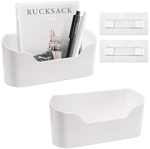 2 Pcs Cabinet Door Organiser with 2 Adhesive Pad, Under Sink Plastic Organizer, No Drilling File Holder for Mail Magazine, Self Adhesive Wall Mounted Storage Box for Bathroom, Pantry, Office, Kitchen