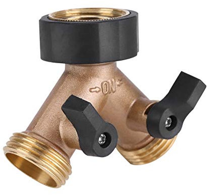 Portagomma a Y a 2 Vie in Ottone Massiccio con Valvola On/off per L'irrigazione del Giardino (Filo americano)