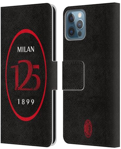 Head Case Designs Offizielle AC Milan Schwarz Logo 125-Jährigen Jubiläum Leder-Wallet-Hülle Kompatibel mit Apple iPhone 12 / iPhone 12 Pro