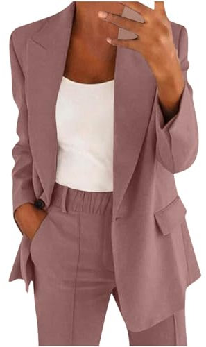 Generico Tailleur Donna Eleganti Pantaloni e Giacca da Cerimonia Curvy Blazer a Maniche Lunghe Due Pezzi Elegante Suit Ufficio e Lavoro