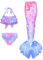 EYNMVR Fish Bikini zum Cosplay für Mädchen Schwanz kostüme für Kinder,ohne Einlagen Hart Monoflosse 3 Stück Blau 8-9 Jahre