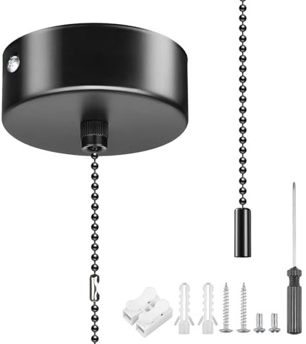 WUISOLQP Interrupteur à tirette chromé pour salle de bain - Avec cordon de 150 cm - Outil de montage élégant - Pour lumière de salle de bain - Noir