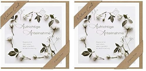 bsb - Trauerkarte mit liebevollem Motiv - Nature Card - Nachhaltige Trauerkarten - Beileidskarten mit Umschlag - Danksagungskarten Trauer - Karten zur Trauer 15,5 x 15,5 cm - Rosenkranz