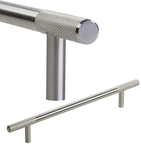SOTECH Möbelgriff G23 echt Edelstahl massiv BA 160 mm Ø 10 mm | mit gerändelten Enden Stangengriff Schubladengriff