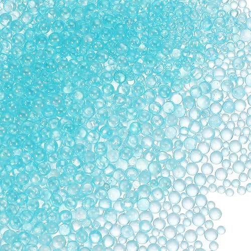 PATIKIL 1-3mm Mini Glass Bubble Beads 200g Tiny Iridescent Beads No Hole Water Droplet Balls for DIY Crafting Nail Art Resin Filler, Sky Blue