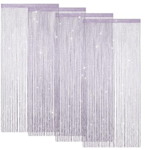 LITLANDSTAR 4 Stück Fadenvorhang Türvorhang, Glitzer Türvorhang Fensterdekoration Raumteiler Dekoration Perlenvorhang für Hochzeit Party Dekoration, 100 x 200cm (Violett)