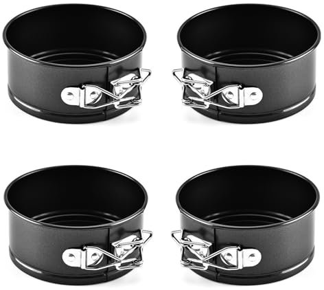 Dulamet 4 moldes de 11 x 5 cm para tartas, redondos, antiadherentes, juego de estaño para tartas, utensilios para hornear, base extraíble, para tartas