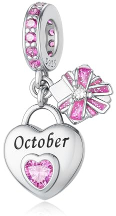 Aurevella 925 Sterling Silber Herz Geburtsstein Charm Anhänger für Armbänder und Halskette Personalisierte Herzgeschenke zum Geburtstag und Valentinstag für Damen und Mütter