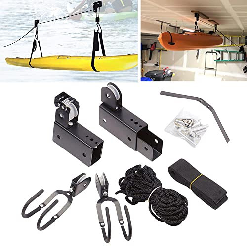 Niwugady Kajak Aufhängung Fahrradlift, Kajak- & Kanu-Garagenaufzug, Kajak Zubehör mit Seil Haken, Deckenhalterung für Kanus & Fahrräder, Tragkraft 54KG