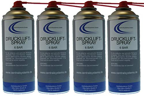 4 Stück Druckluftspray je 400ml mit Sprührohr - Reinigungsspray Druck Luft Sprühdose