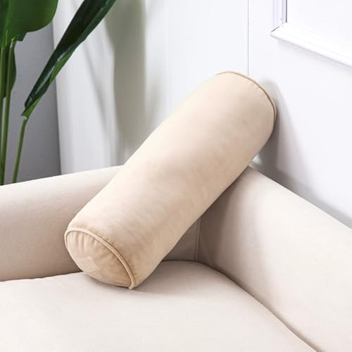 GUAKK Rundes Stützkissen mit abnehmbarem, waschbarem Bezug und verstecktem Reißverschluss, 50 cm x 18 cm, hautfreundliches Nackenrolle für Nacken, Rücken und Knie, Massage-Yoga-Kissen (Kaki)