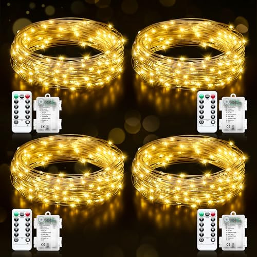 Buudala Lichterkette Batterie, 4x5M 50LED Lichterkette mit Fernbedienung und Timer, 8 Modi Wasserdicht Warmweiß Lichterkette Außen Innen für Party Hochzeit Weihnachten Garten Deko