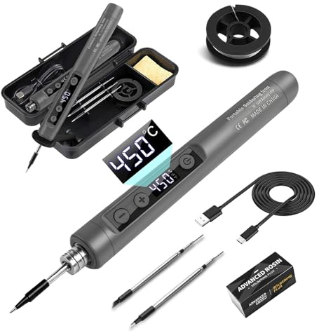 Flintronic Cordless Soldering Iron Kit, Rechargeable USB Soldering Iron with LCD Display, Adjustable Temperature 180°C-450°C, Portable Soldering Irons for Home Appliance Repair, DIY Projects-Gray