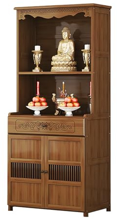 BAYTEWJX Lucky Fortune Buddha-Altarschrank,Bambus Altar-Ausstellungsregal,Meditationstisch,mit Schubladen und Stauraum,für Tempel.(69x39x172.1cm)