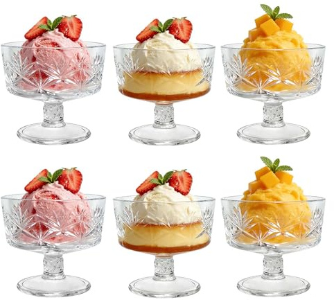6 PCS 315ml Glass Dessert Bowls, Dishwasher Safe Versatile Serving Bowls for Pudding, Sundae, Shrimp Cocktail, Ice Cream & Snacks