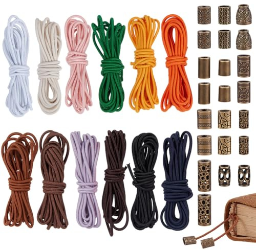 OLYCRAFT 24m Elastic Bands for TN Traveler Notebook with 30pcs Decorative Toggles Polyester Elastic Stretch Cord Polyester Stretch Rubber Cords Replacement for Diary Supplies Leather Notebook DIY