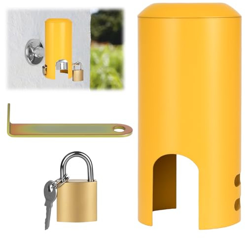 RUCUDIM Cerradura de grifo, bloqueo de grifo, cerradura de grifo antirrobo, grifo exterior con cerradura, cubierta exterior del grifo de agua, evita el robo y el vandalismo (amarillo)