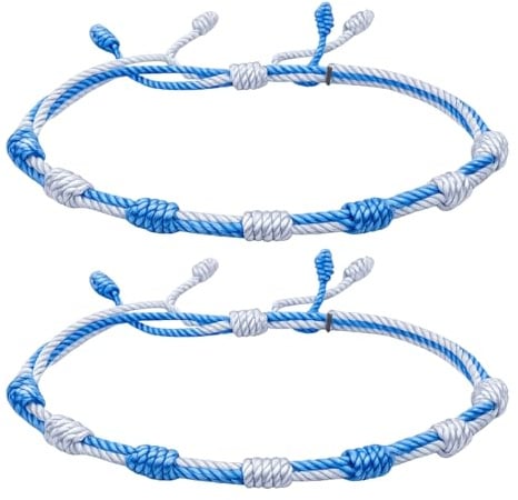 cotigo Pack 2 Pulseras Bandera Galicia de Hilo Ajustable – Pulseras a Juego Azul y Blanco, Estilo Tradicional Gallego, Unisex (Bandera Galicia)