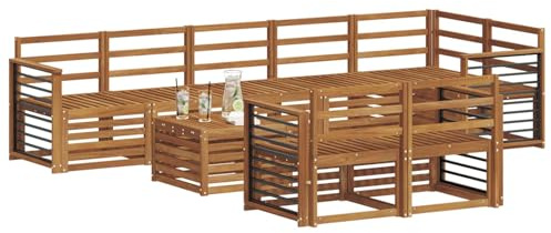 vidaXL Sofagarnituren 9 pcs Natur Massivholz Akazie, Moderne Garten-Sofa-Garnitur, Robustes Outdoor-Sofa, braunes Akazienholz, stylische Sitzgruppe für deinen Garten