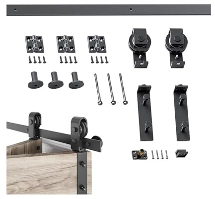 Kit de rails for portes coulissantes, kit quincaillerie en forme J, noir, for pliantes (28 po)