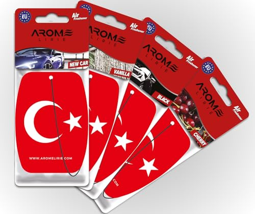 Arome Lirie Turquie Désodorisant Voiture Lot de 4 - Drapeau Türkiye - Coffret Découverte 4 Parfums - Arbre Parfumé Voiture