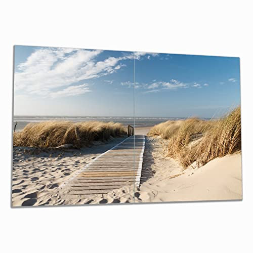 Wallario Herdabdeckplatte/Spritzschutz aus Glas, 2-teilig, 80x52cm, für Ceran- und Induktionsherde, Auf dem Holzweg zum Strand