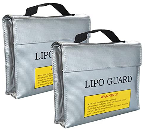 Amacoam 2 Stück Lipo Batterie Sicherer Beutel Feuerfeste Explosionsschutz Lipo Battery Guard Tasche Sack Gebühren Schutz Tasche Modell Lithium Batterie Feuerfeste Tasche, Silber (L/9,4 * 2,5 * 7in)
