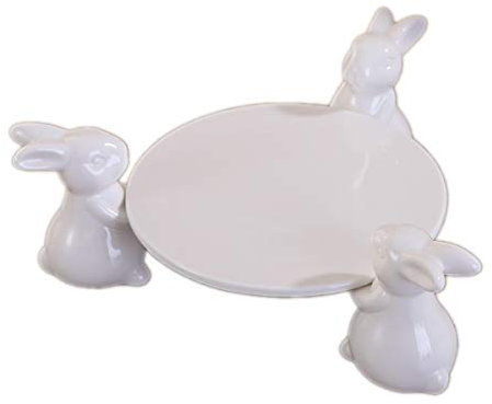 YBK Tech Strength Porcelain Novelty Bunny Rabbit Cake Display Stand Cupcake Stand (Round Plate (8-inch))